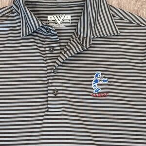 Cabot Golf Club Polo Shirt Mens Medium Grey Striped Levelwear Performance Casual